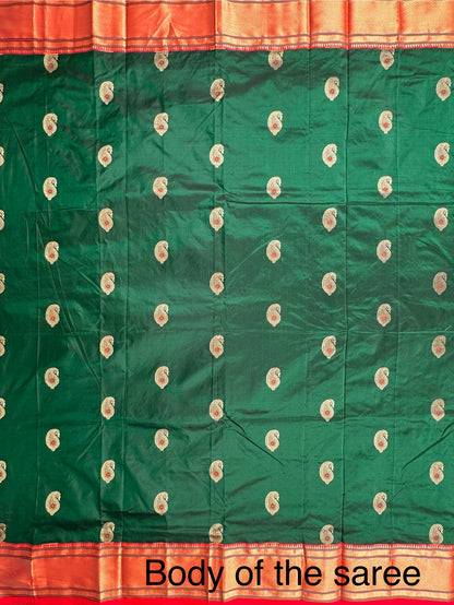 Bottle Green-Red Paithini Silk Saree