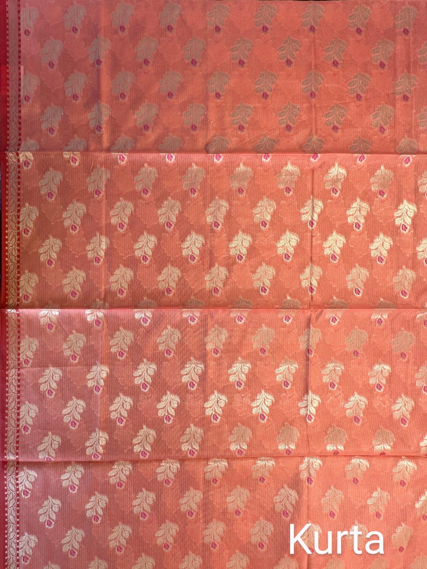 Peach Kota Doria Cotton 3-Piece Suit