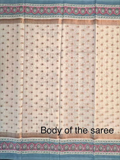 Off White Chanderi Saree with Hand Block Print