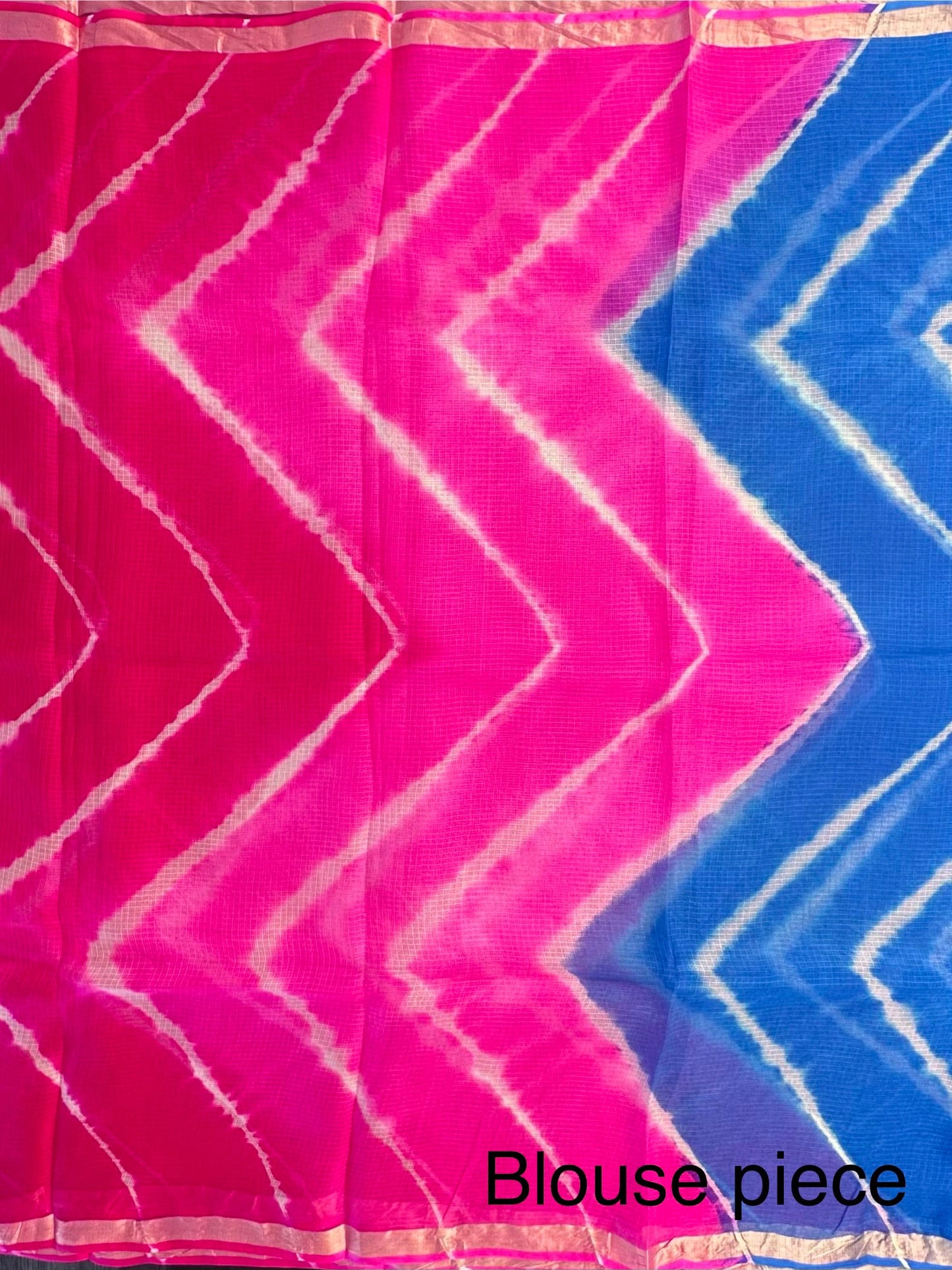 Blue-Pink Leheriya Kota Doria Pure Silk Saree