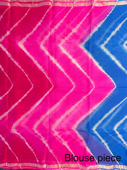 Blue-Pink Leheriya Kota Doria Pure Silk Saree