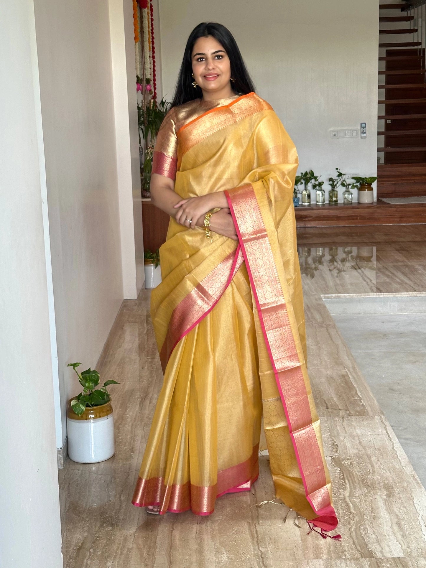 Yellow Amrit Tissue Saree