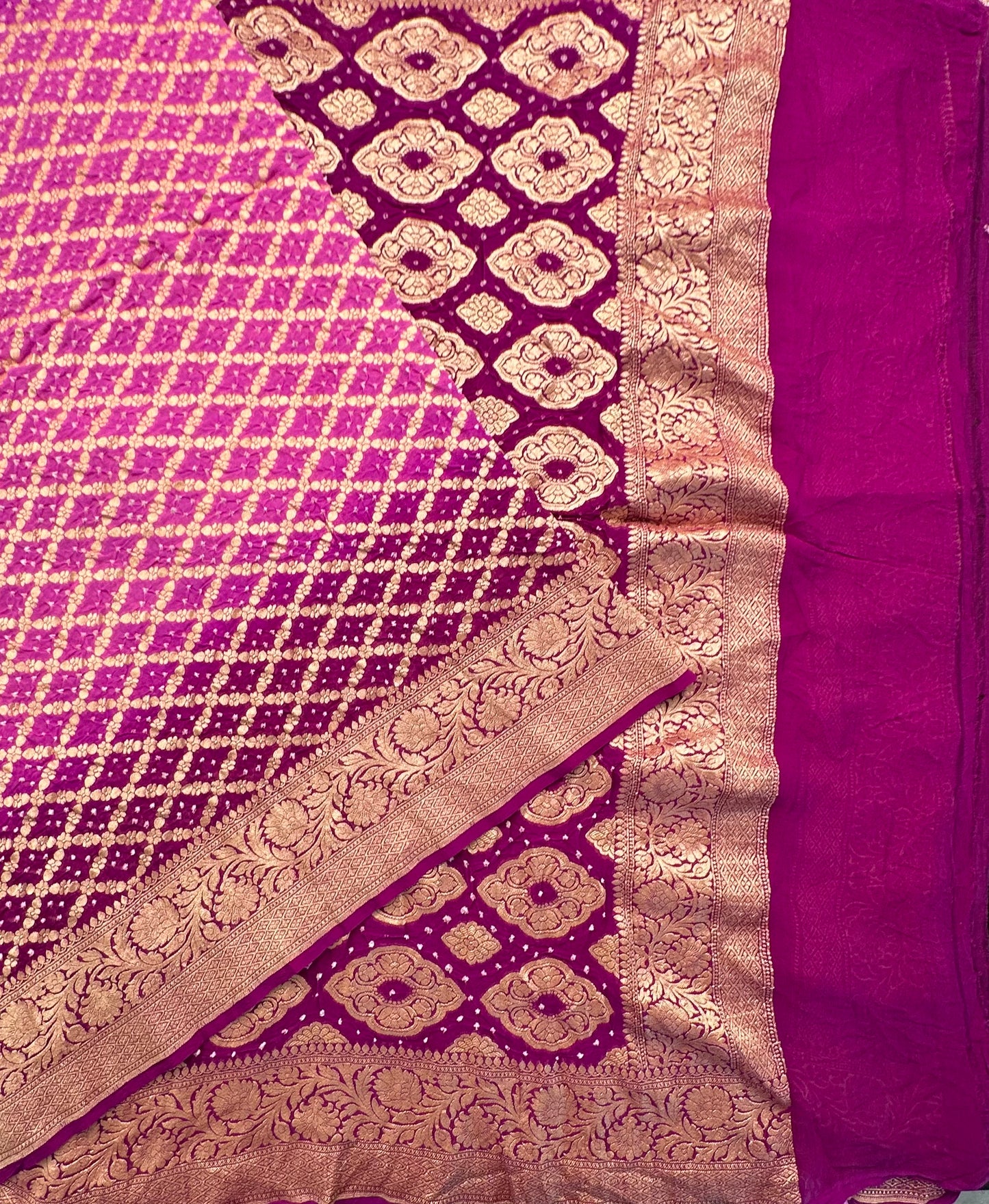 Mauve-Purple Gharchola Bandhej Pure Georgette Saree