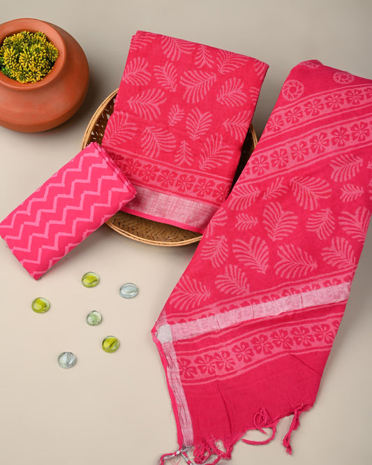 Pink Linen Printed Suit