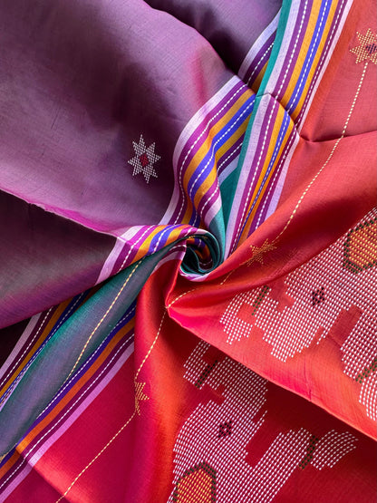 Wine-Multi Colour Assam Resham Weave Silk Saree