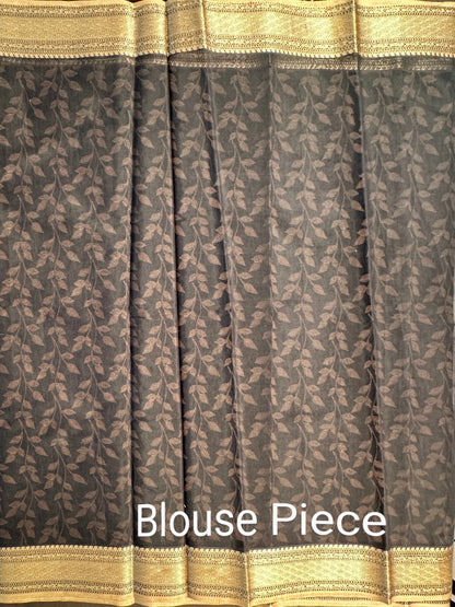 Black Floral Emboss Chanderi Saree
