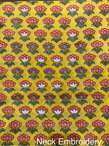Yellow Block Printed Pure Cotton Suit
