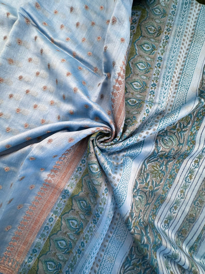 Blue Chanderi Saree with Hand Block Print