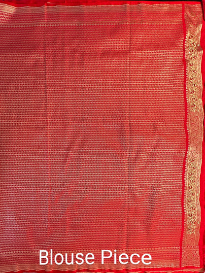 Pinkish Red Blended Silk Saree
