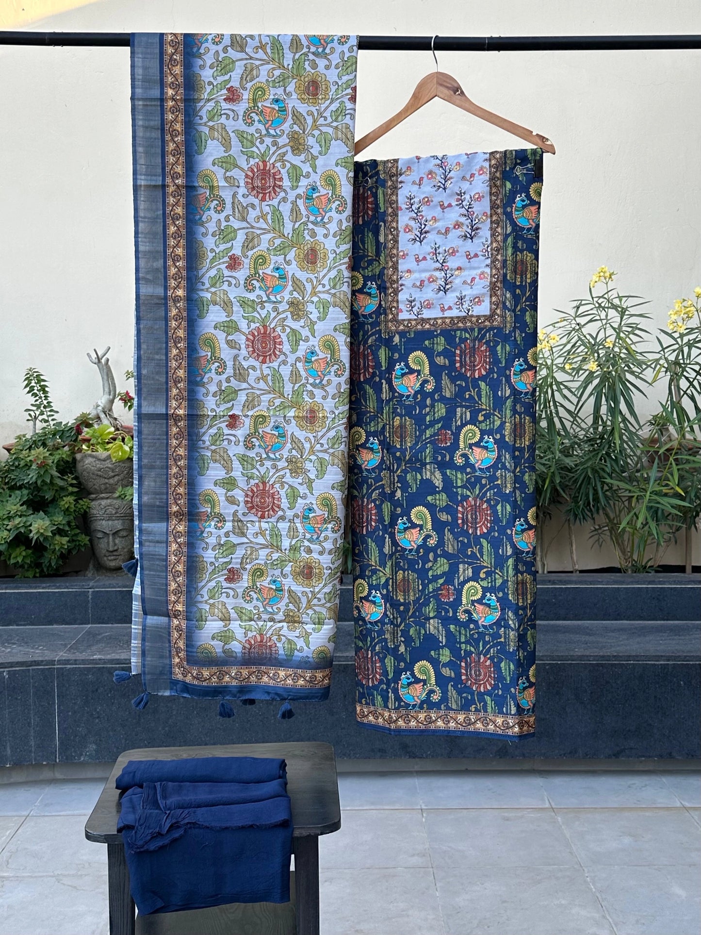 Navy Blue Fancy Cotton 3-Piece Suit