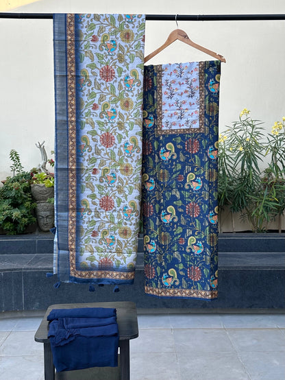 Navy Blue Fancy Cotton 3-Piece Suit