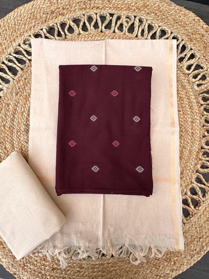 Wine-Beige Avani South Cotton 3-Piece Suit