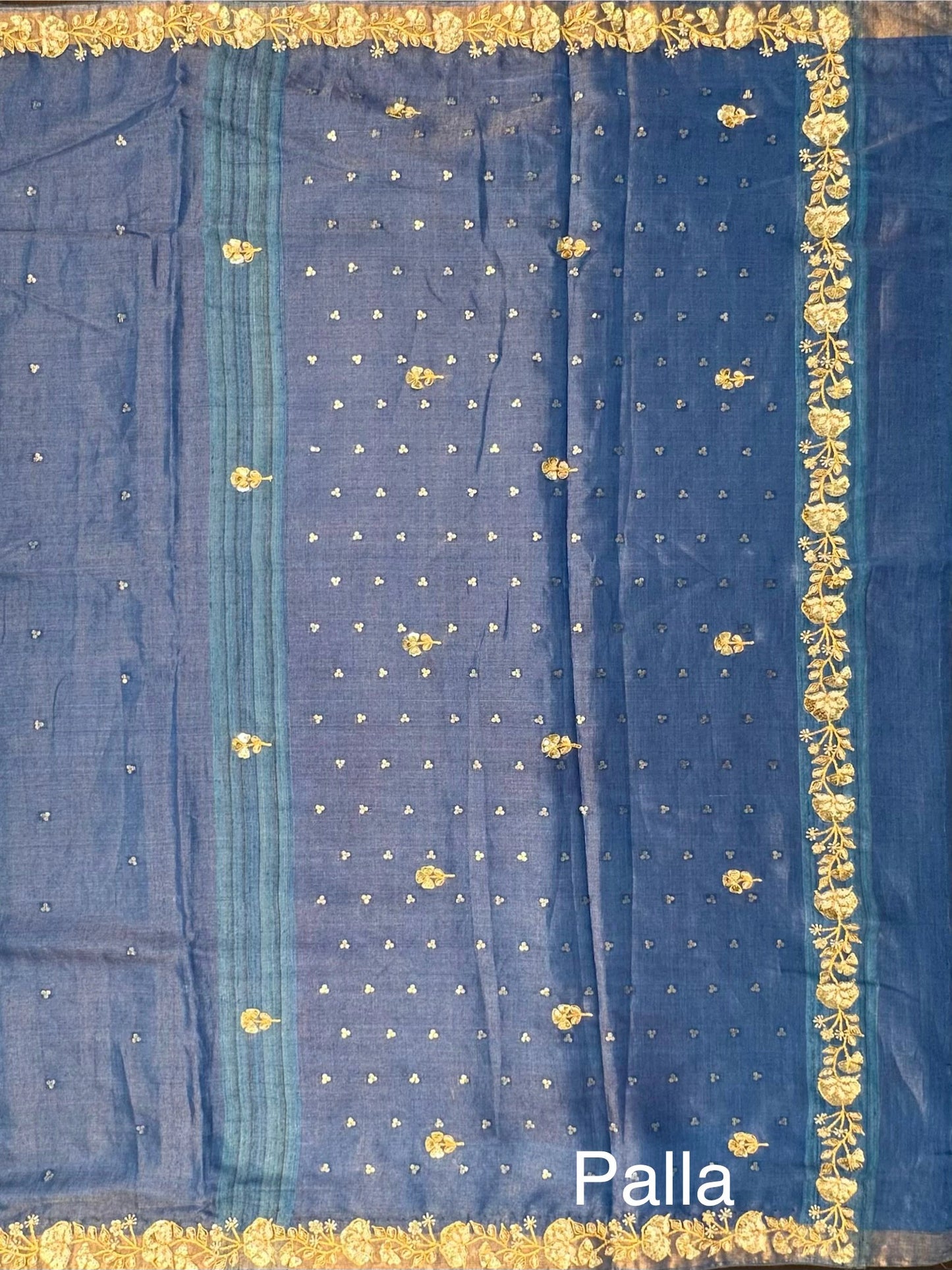 Blue Tussar-Tissue Silk Saree with HandWork