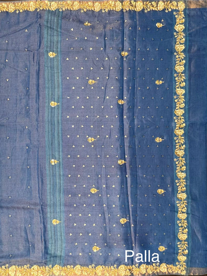 Blue Tussar-Tissue Silk Saree with HandWork