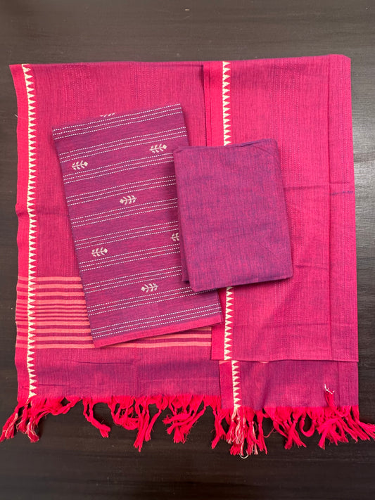 Magenta South Cotton 3-Piece Suit