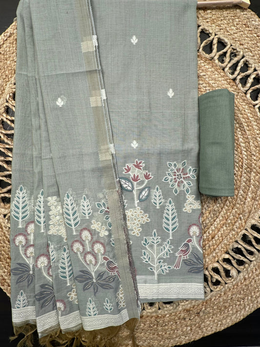 Pista Green Fancy Cotton 3-Piece Suit