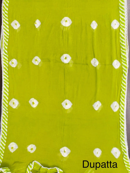 Parrot Green Leheriya Jaipuri Cotton 3-Piece Unstitched Suit