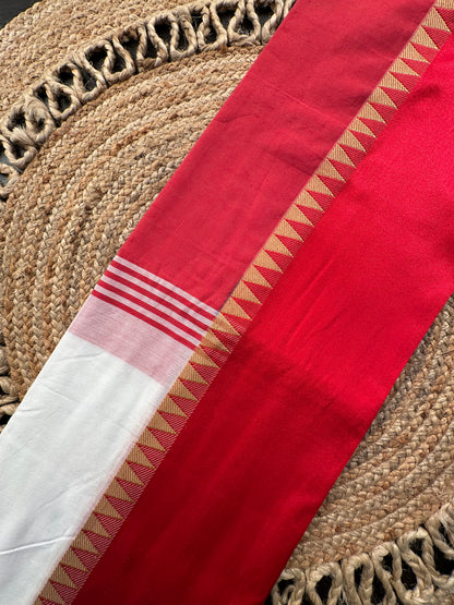 White Red Doodh Aalta Pure Cotton Saree
