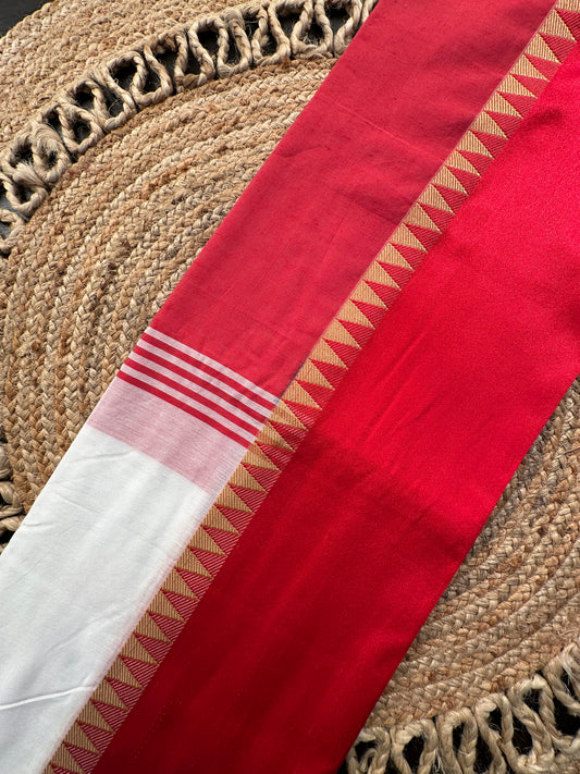White Red Doodh Aalta Pure Cotton Saree
