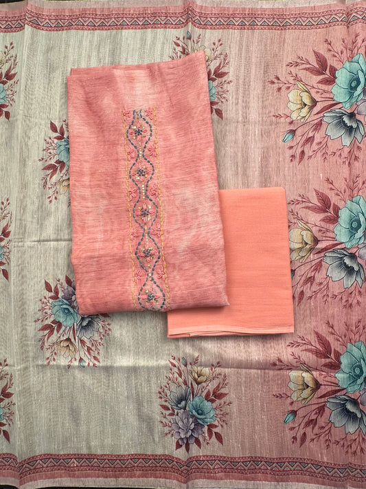 Peach Fancy Cotton 3-Piece Suit