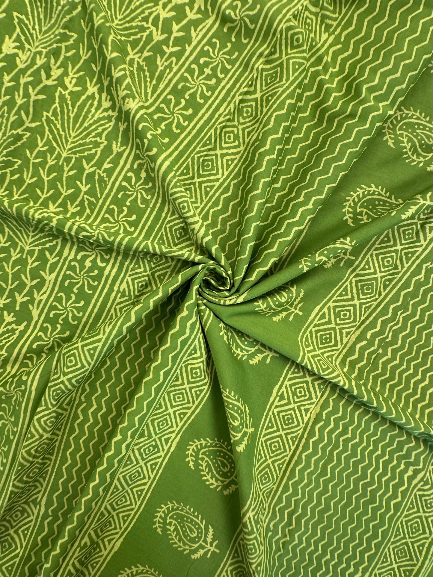 Green Hand Block Print Pure Cotton Saree