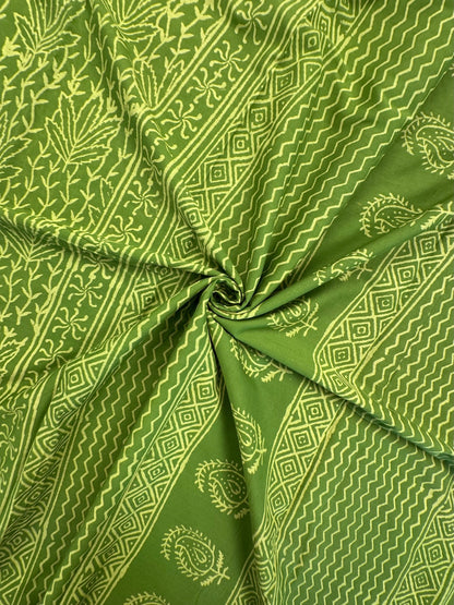 Green Hand Block Print Pure Cotton Saree