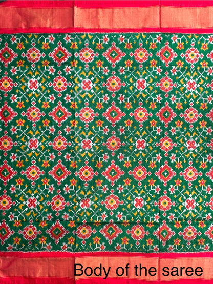 Bottle Green-Red Patola Handloom Silk Saree