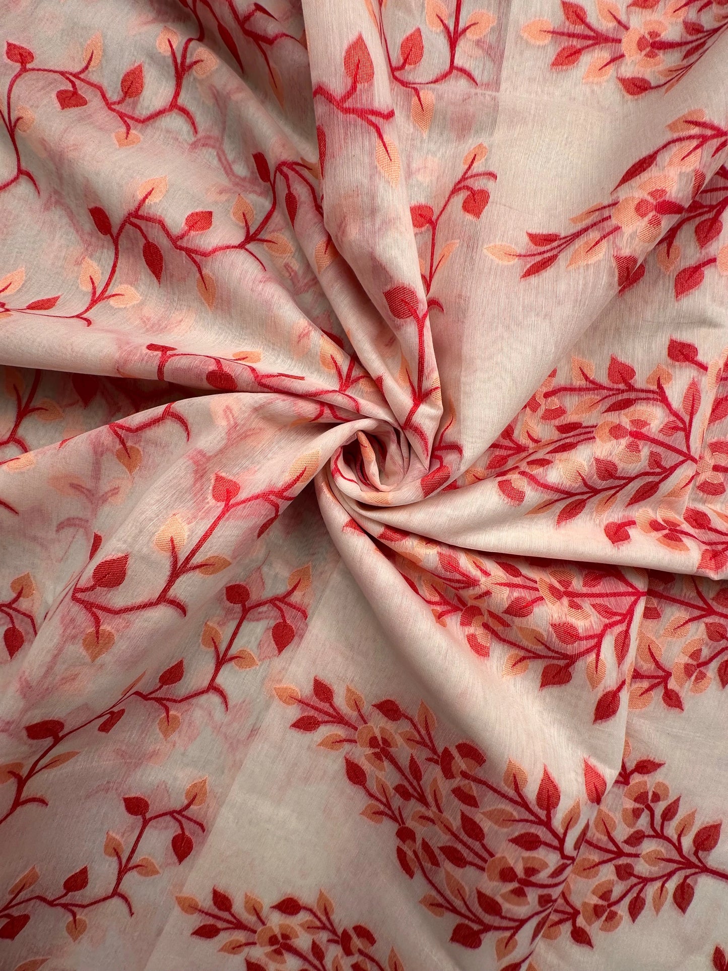 Off White-Red Jamdani Fancy Cotton Saree
