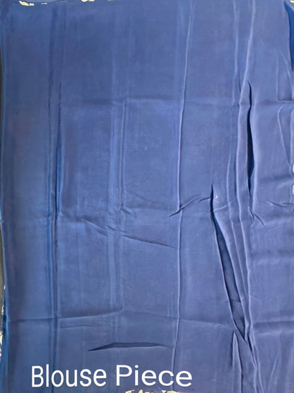 Blue Floral  Print Dimond Pure Chiffon Saree