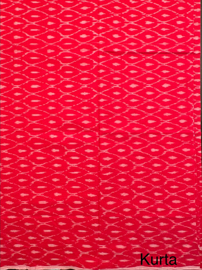 Red Ikkat Handloom Cotton Unstitched 3-Piece Suit