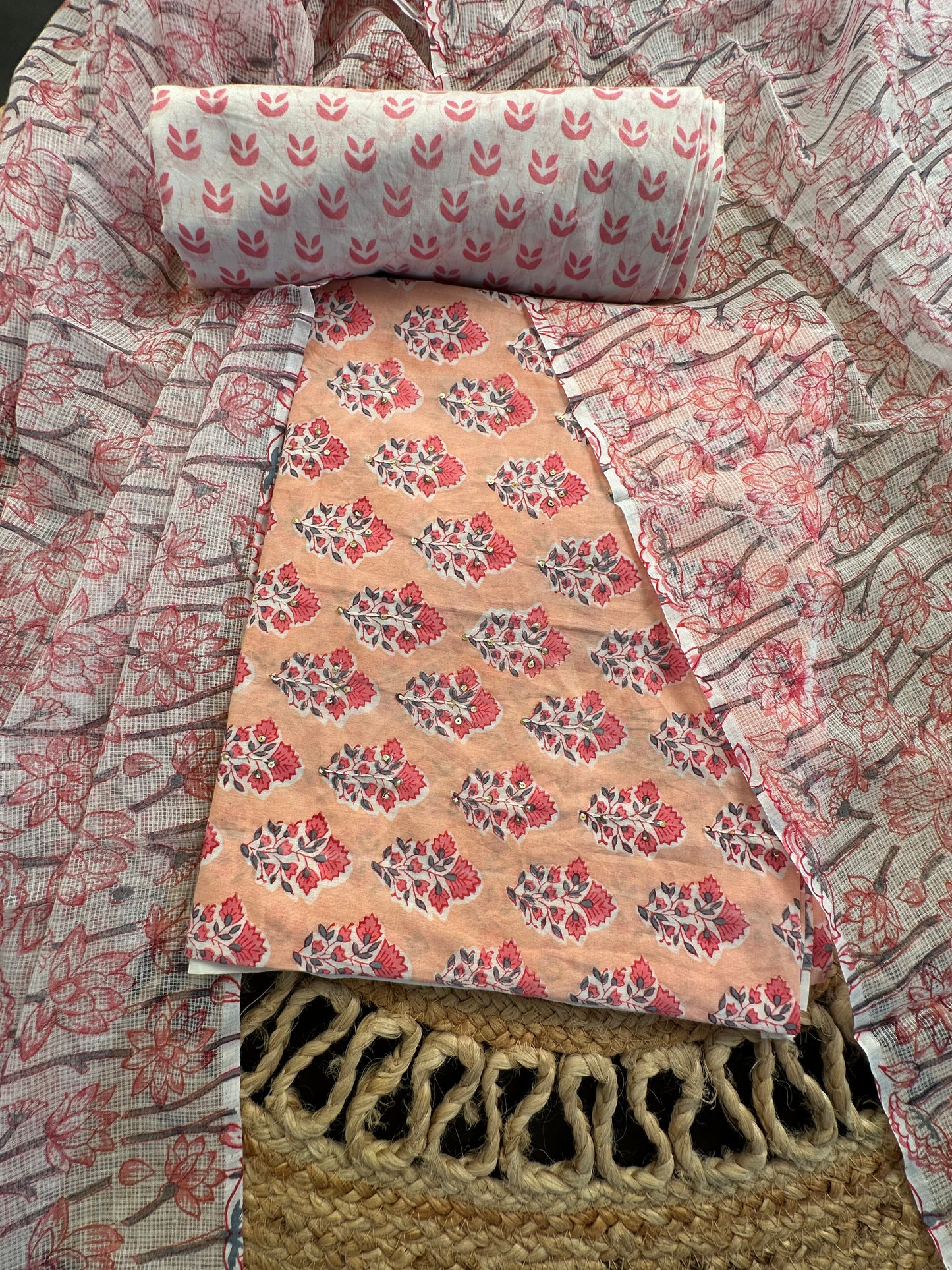 Peach Printed Pure Cotton Suit