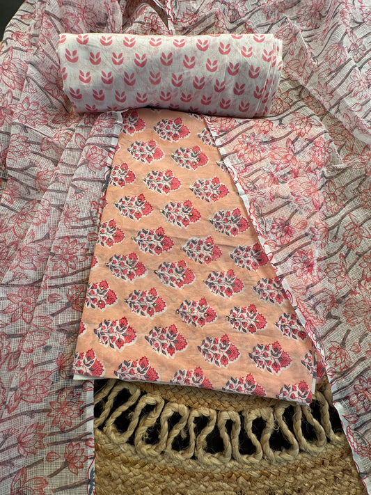 Peach Printed Pure Cotton Suit