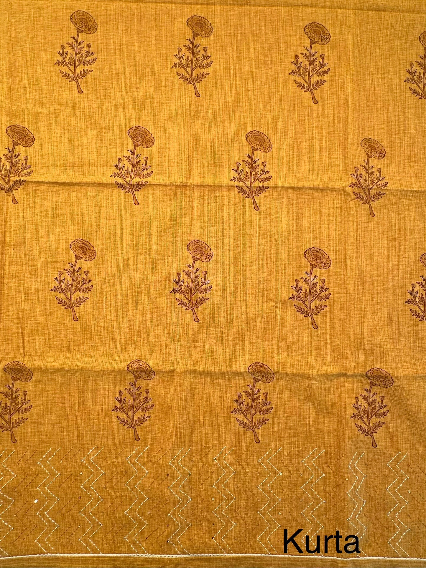 Mustard Jute Cotton 3-piece Unstitched Suit