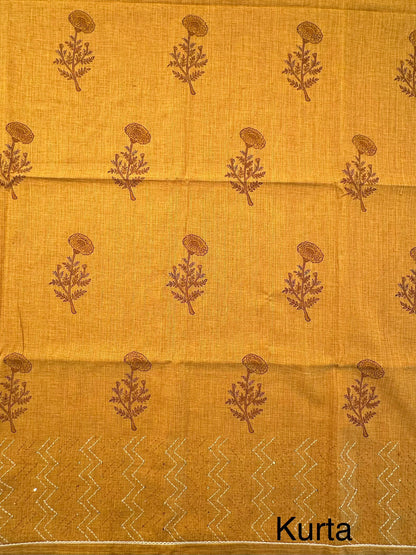 Mustard Jute Cotton 3-piece Unstitched Suit