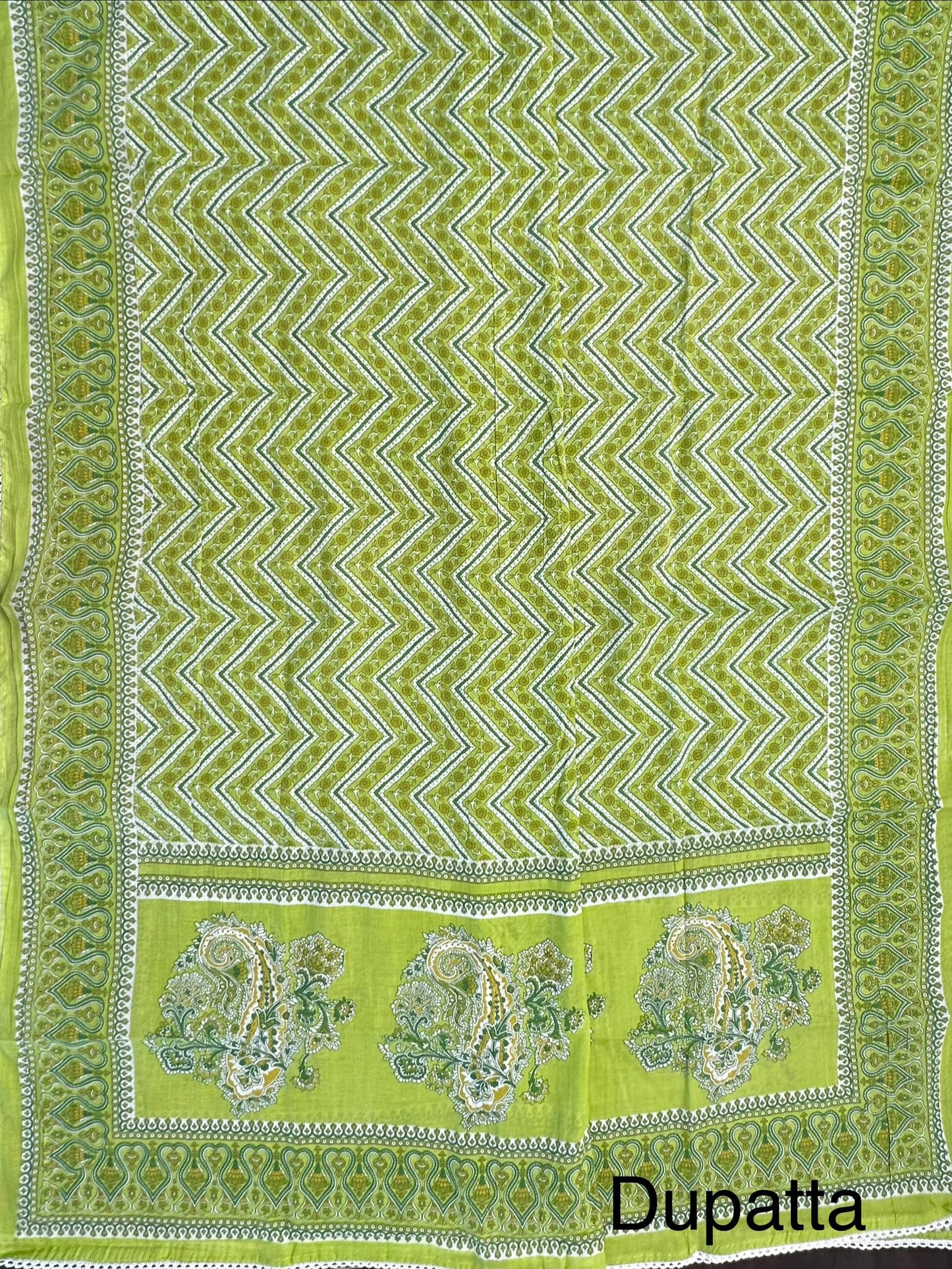 Green Angrakha Printed Cotton 3-Piece Suit