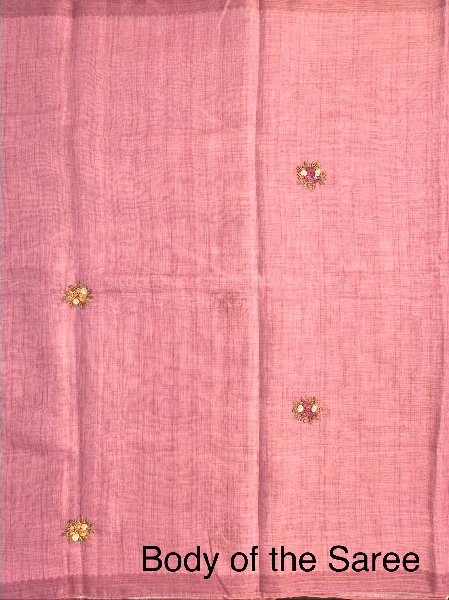 Dusky Pink Blended Cotton Saree with Hand Embroidery