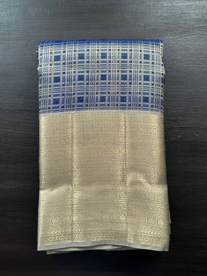 Blue-Beige  Handloom Kanjivaram Jamawar Pure Silk Saree