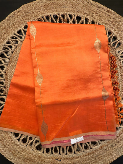 Orange Banarasi Pure Silk Saree