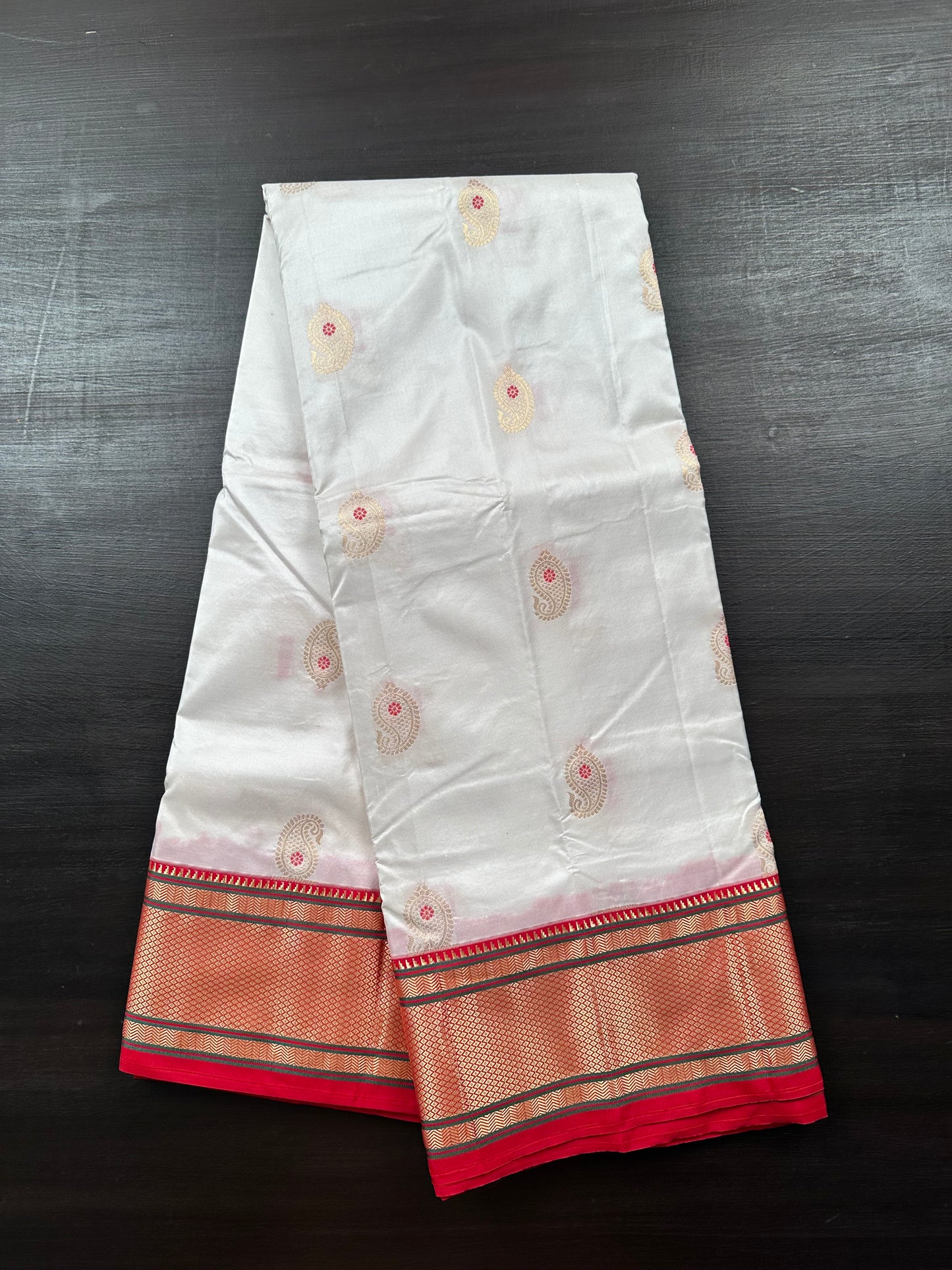 Off White-Red Paithini Silk Saree