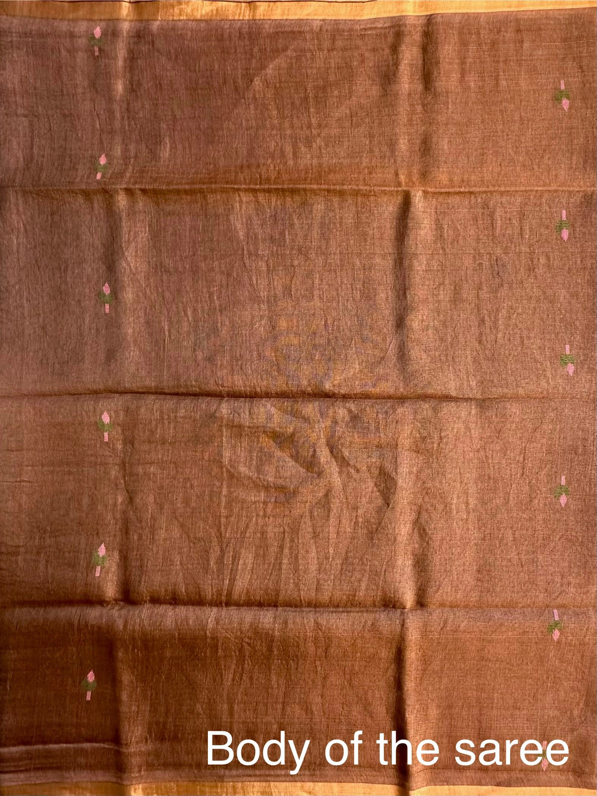 Brown Fancy Cotton Tissue Saree ( Linen Texture)