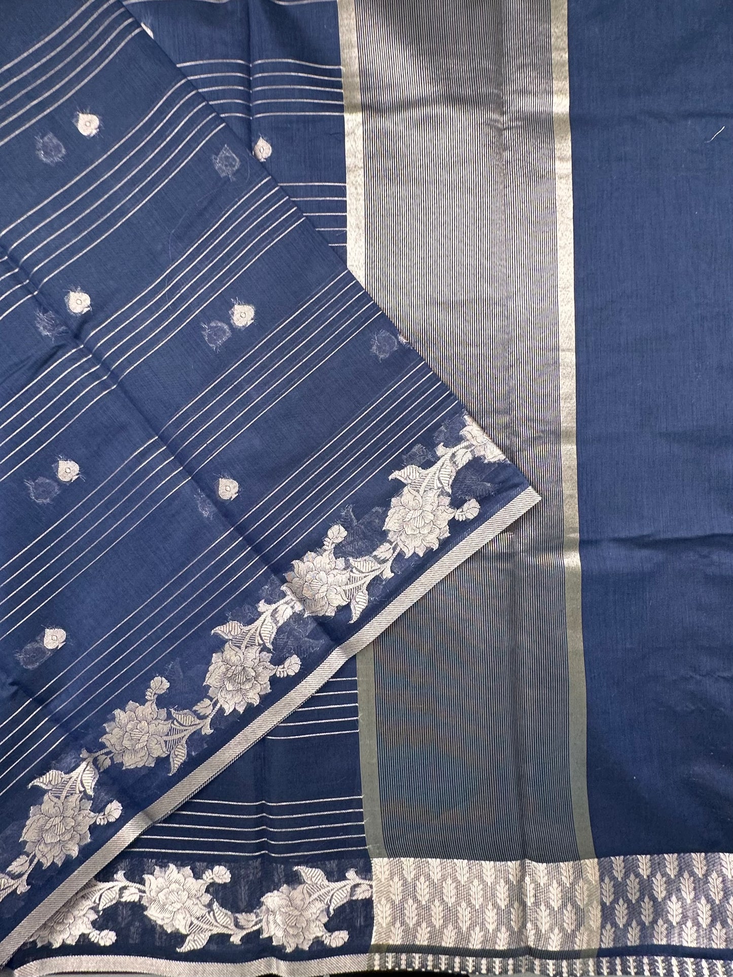 Navy Blue Chanderi Cotton Saree