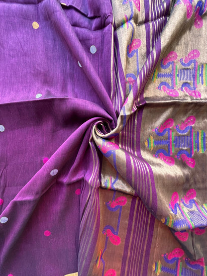 Wine Fancy Cotton Tissue Saree ( Linen Texture)