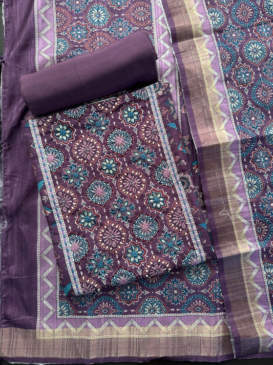 Purple Fancy Cotton 3-Piece Suit