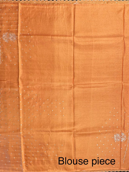 Mustard Aari Work Pure Tussar Silk Saree