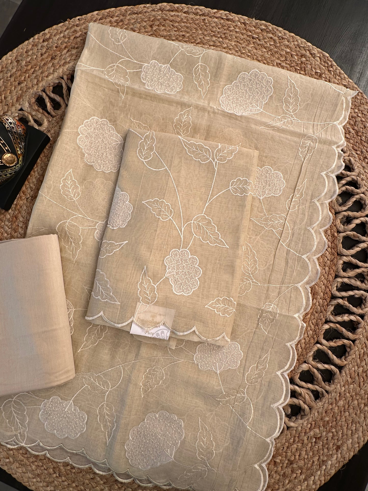 Light Beige Cotton Chanderi 3-Piece Unstitched Suit