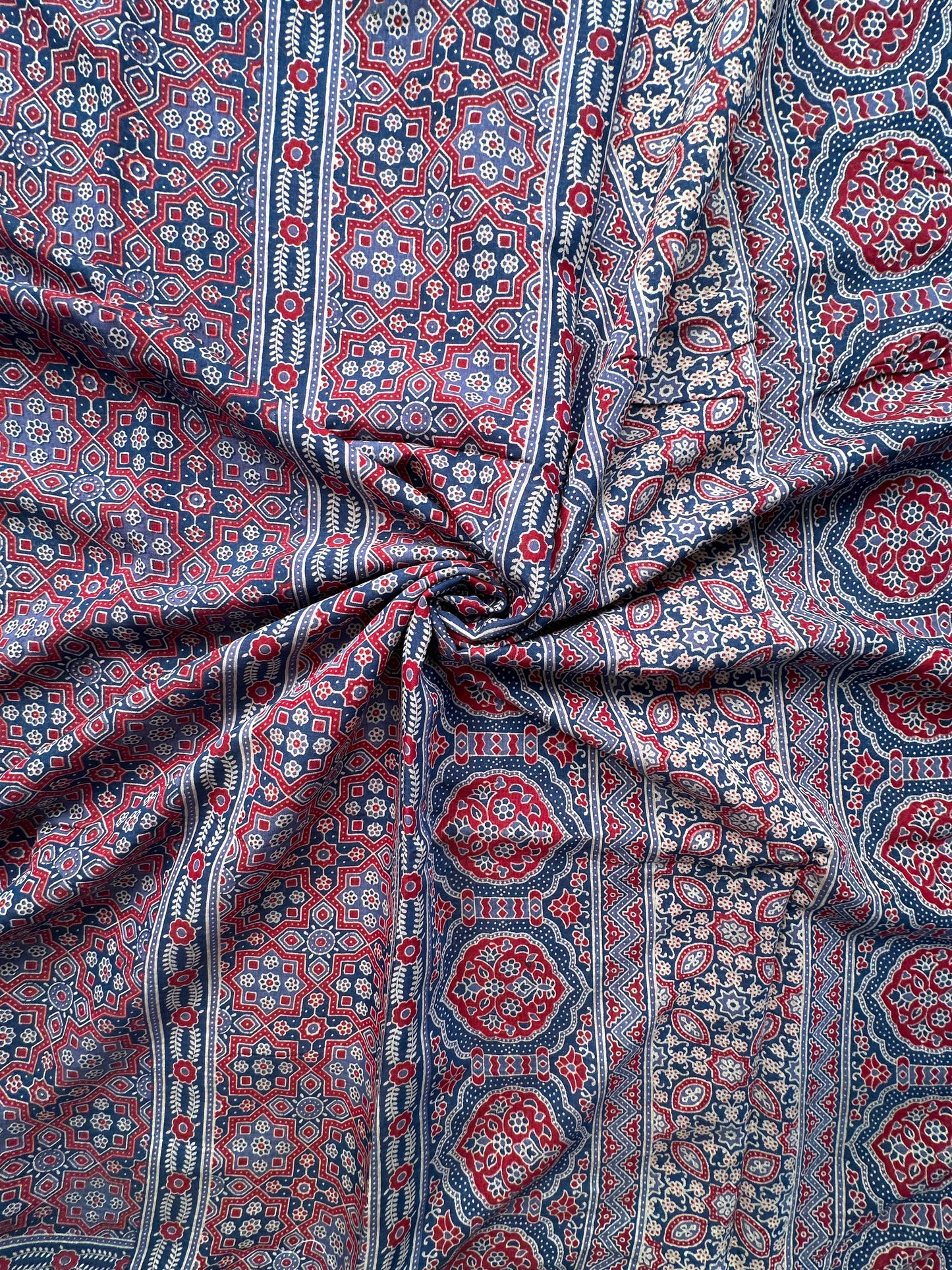 Navy Blue Ajrakh Print Cotton Blend Saree