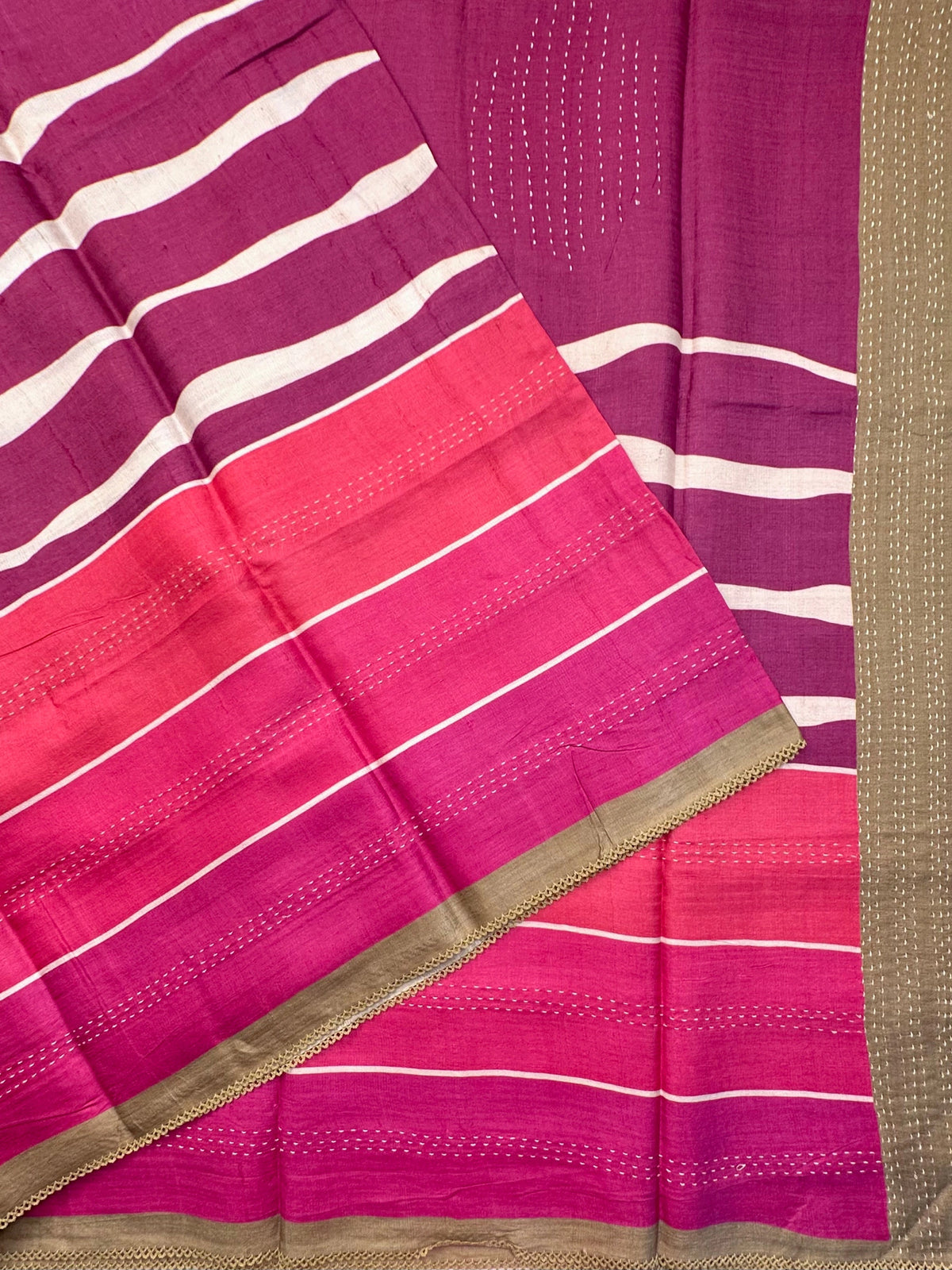 Magenta-Rani Pure Tussar Silk Saree