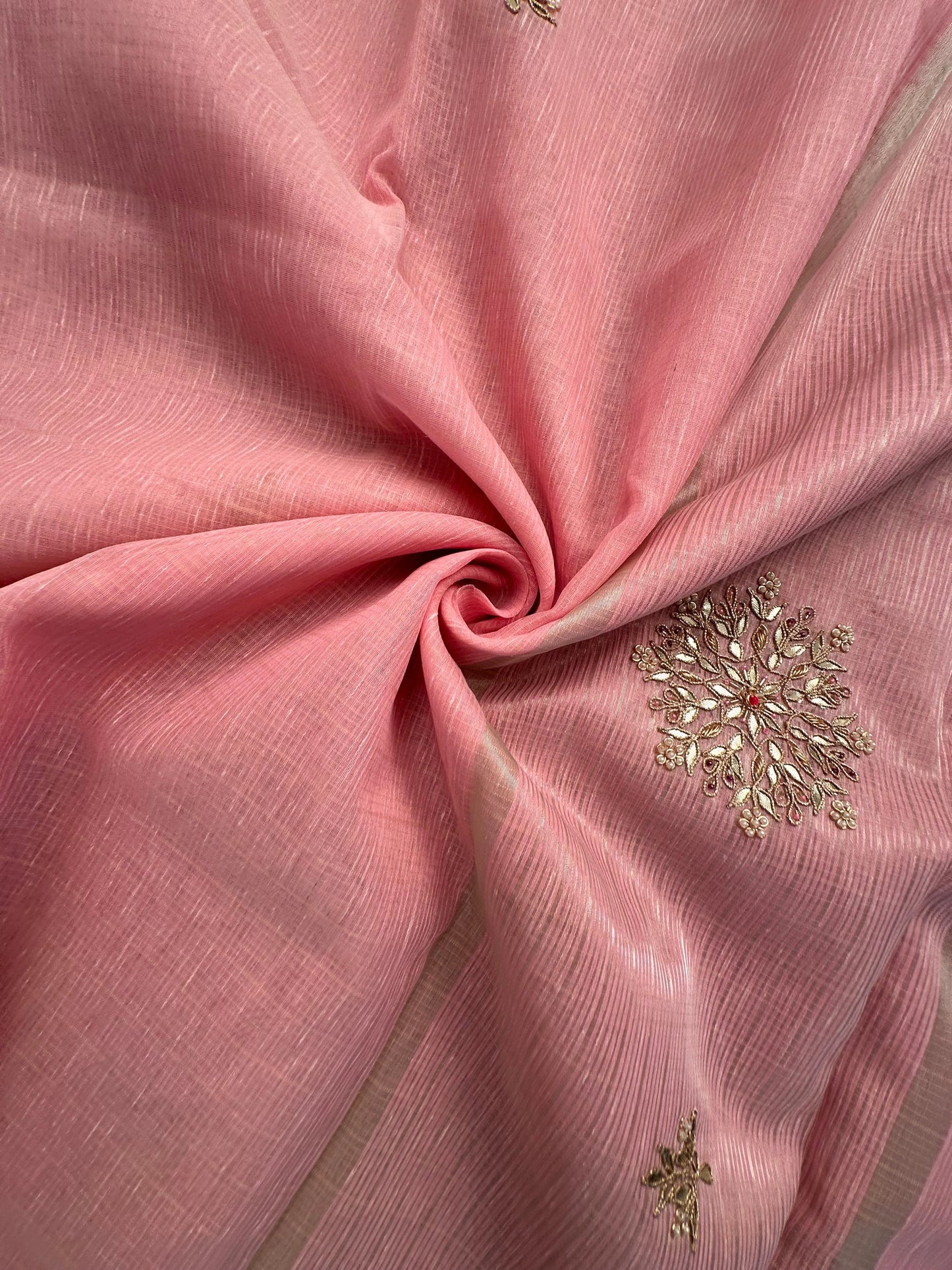 Pink Fancy Cotton Saree With Hand Work