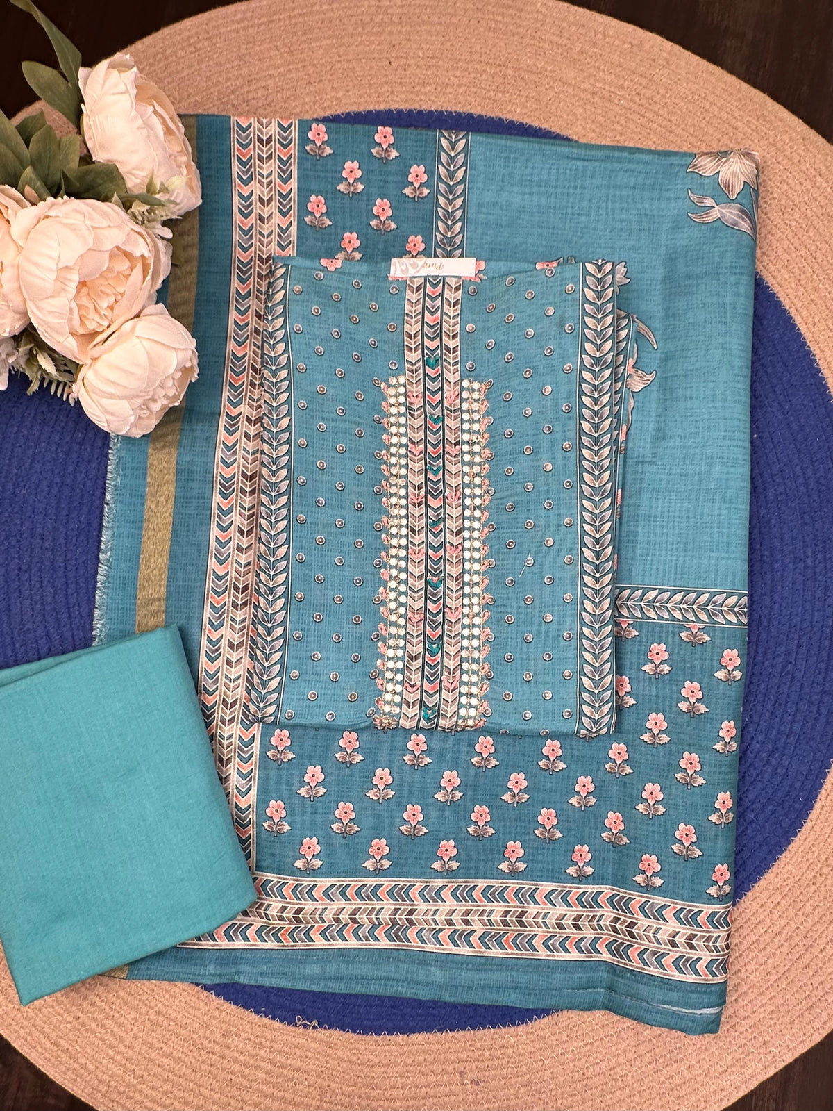 Firozi Blended Cotton 3-Piece Suit