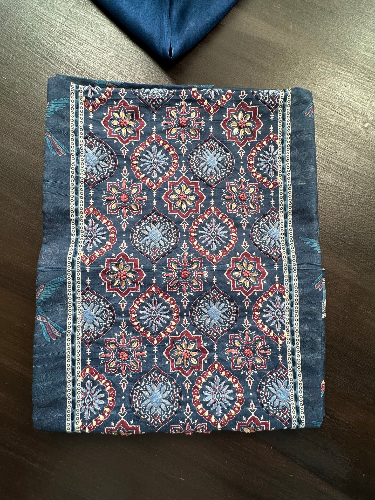 Navy Blue Fancy Cotton 3-Piece Suit